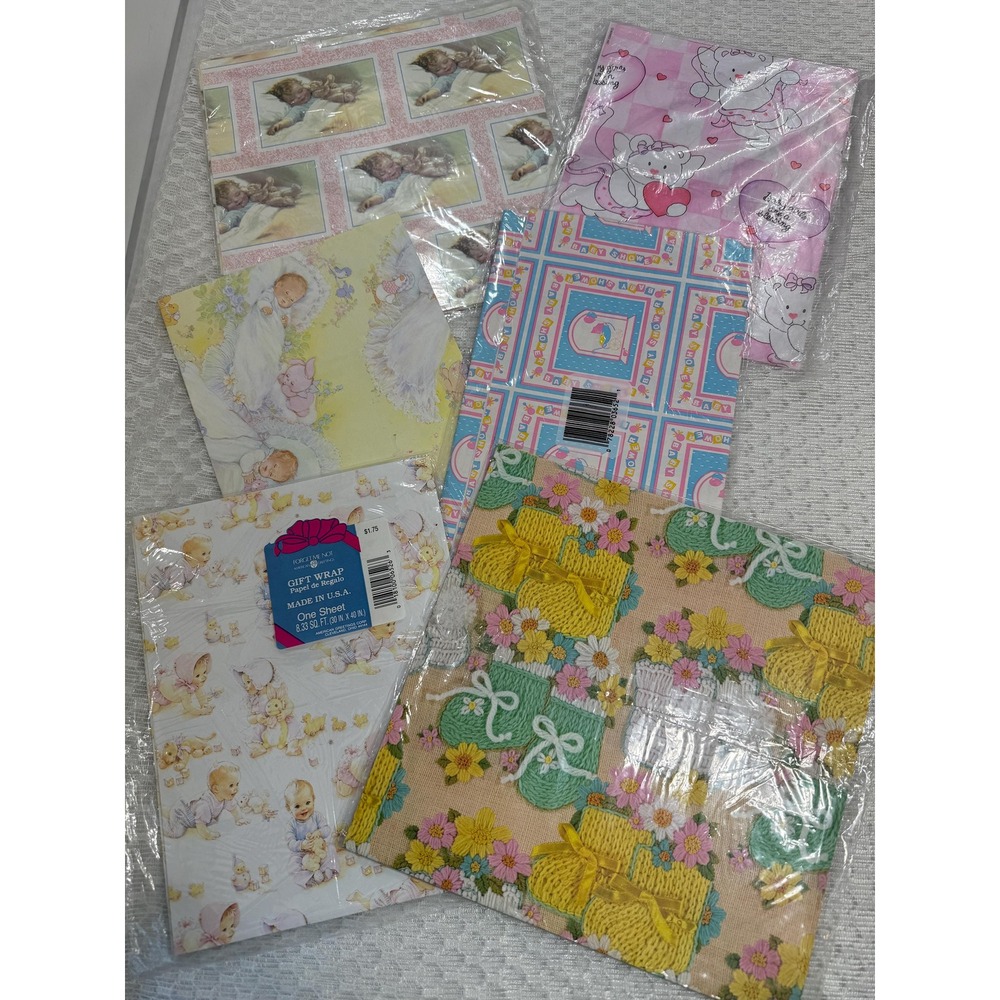 Vintage Wrapping Paper Lot - retro Baby, Small Child, Baby Shower
